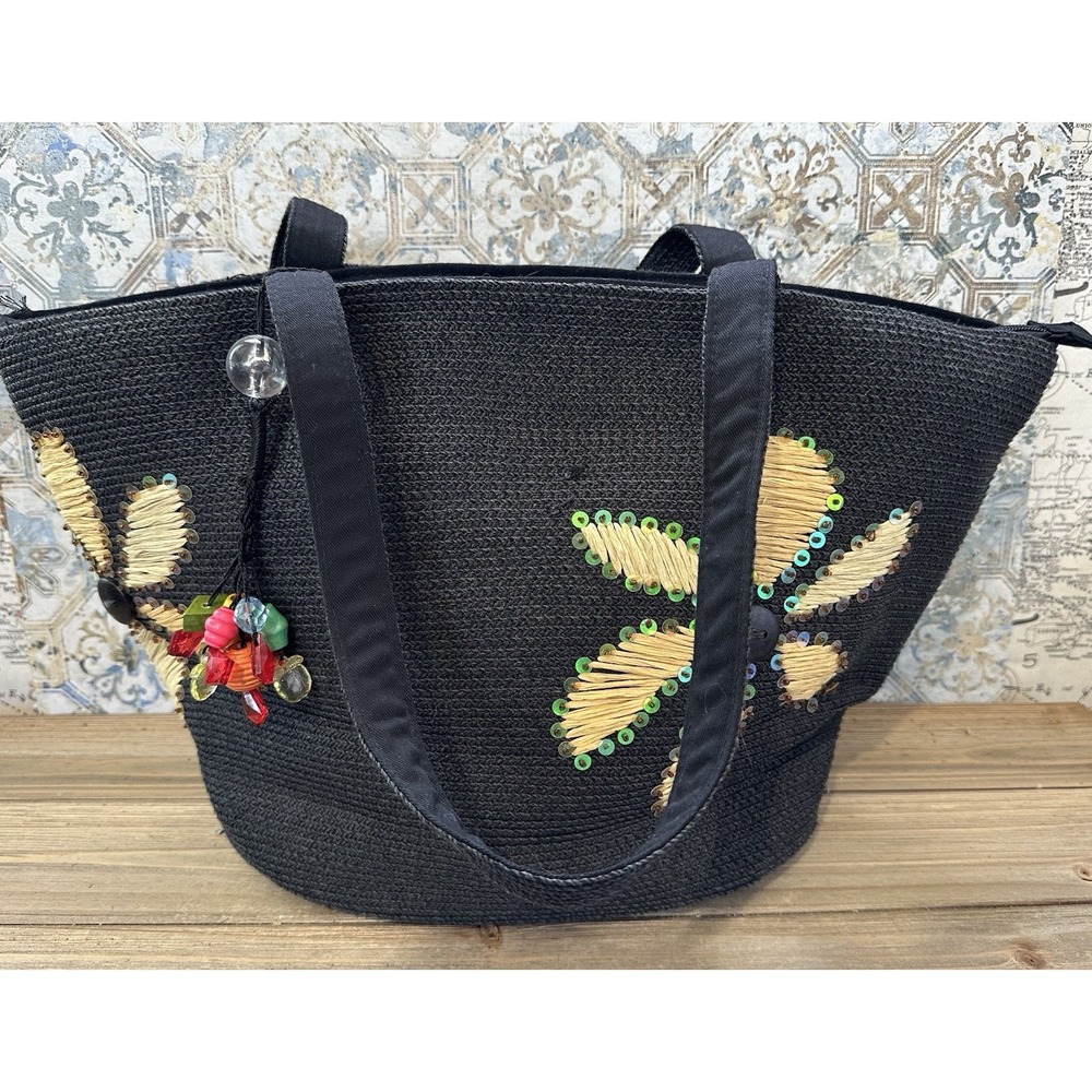 Coldwater Creek Shoulder Bag Purse Black Floral Tote